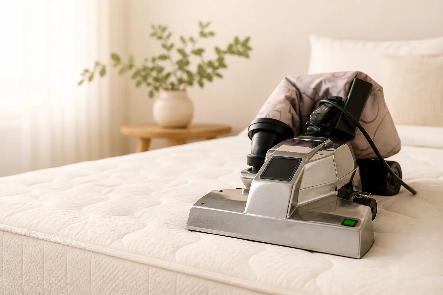 Professionelle Matratzenreinigung mit moderner Reinigungsmaschine